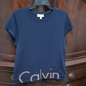 Calvin Klein Navy Tee with Rhinestone Logo